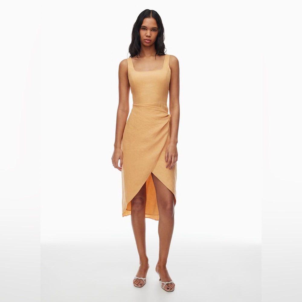 Wilfred Linen New Saturn Midi Dress - Soft Apricot Peach Yellow